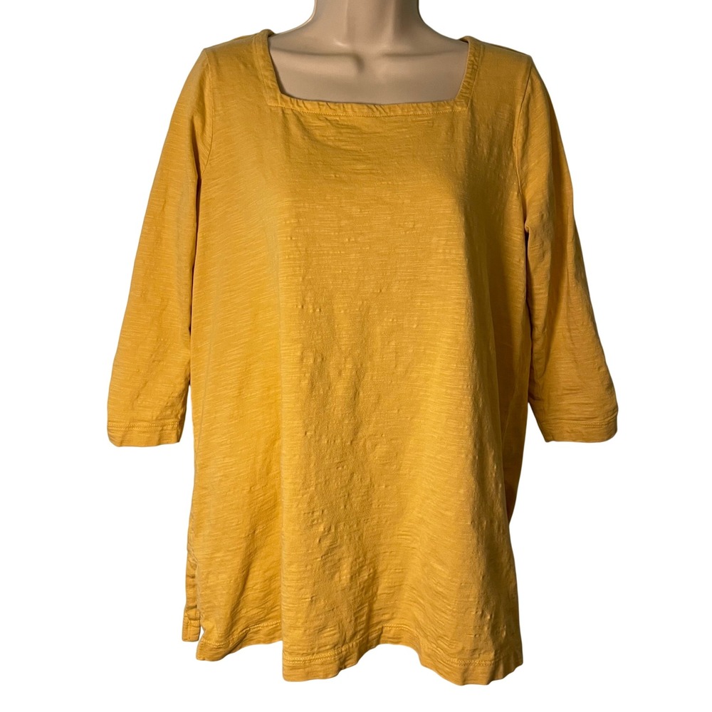 J. Jill Pure Jill Square Neck Tunic Top M Mustard Yellow 3/4 Sleeve Cotton